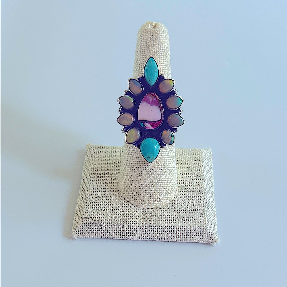 925 Sterling Silver Multi-stone Southwest Style Adjustable Statement Ring